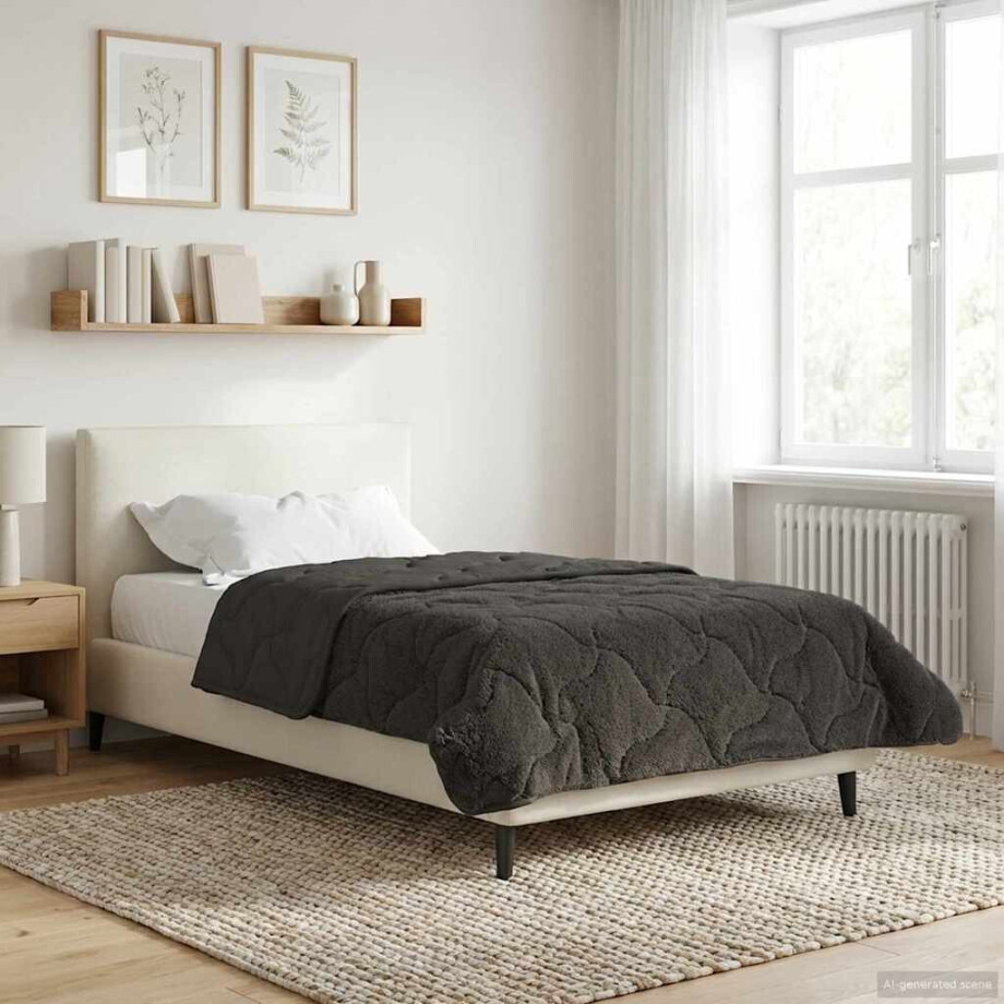 vidaXL Zomer Dekbed Antraciet 135 x 200 cm Microfiber en Teddy fleece afbeelding 1