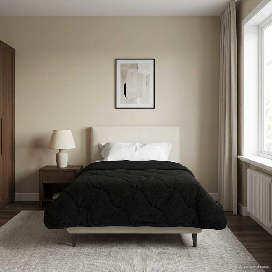 vidaXL Zomer Dekbed Zwart 140 x 200 cm Microfiber en Teddy fleece afbeelding 1