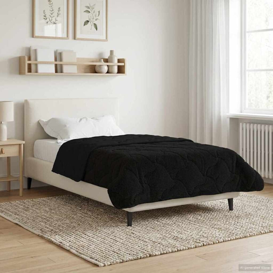 vidaXL Zomer Dekbed Zwart 155 x 200 cm Microfiber en Teddy fleece afbeelding 1