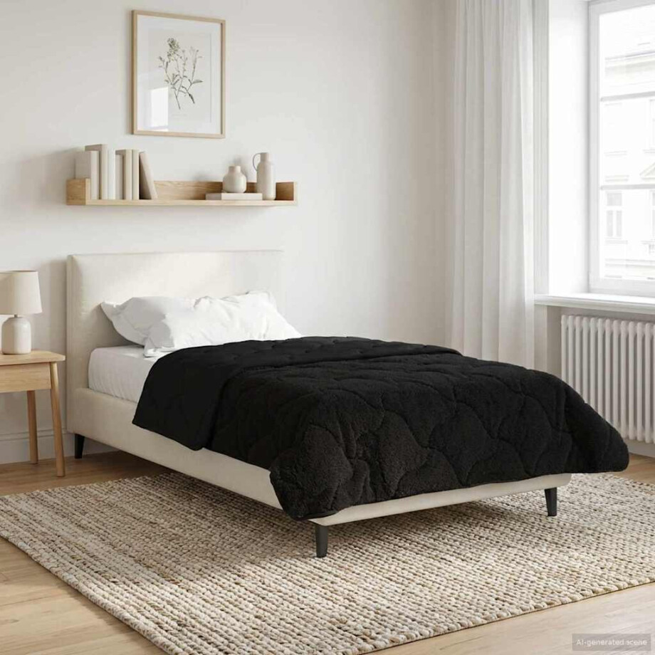 vidaXL Zomer Dekbed Zwart 135 x 200 cm Microfiber en Teddy fleece afbeelding 1