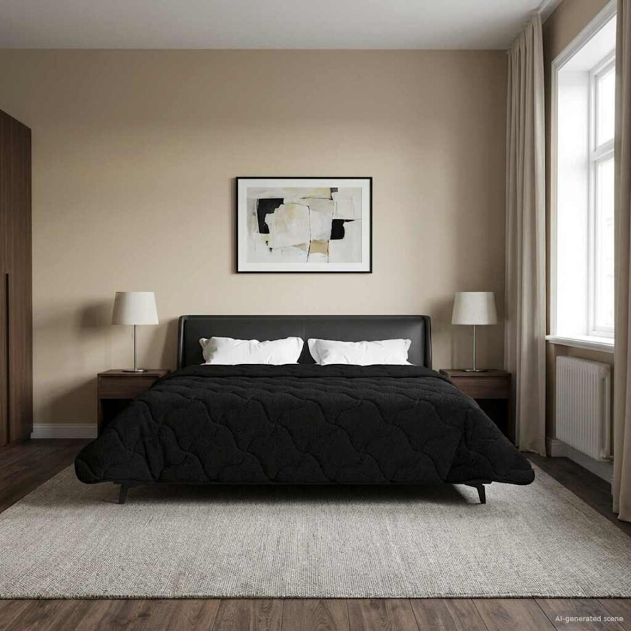 vidaXL Zomer Dekbed Zwart 240 x 260 cm Microfiber en Teddy fleece afbeelding 1