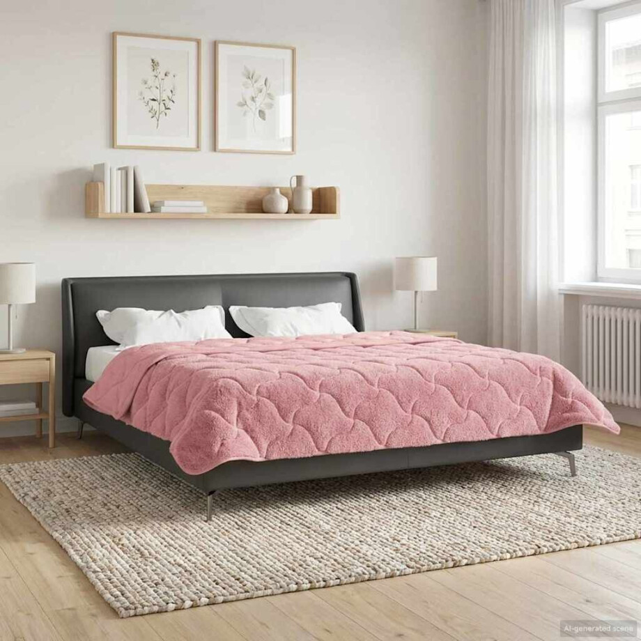 vidaXL Zomer Dekbed Roze 200 x 200 cm Microfiber en Teddy fleece afbeelding 1
