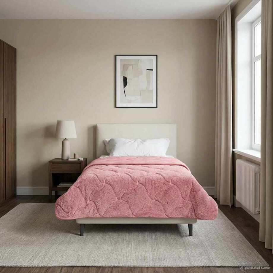 vidaXL Zomer Dekbed Roze 140 x 220 cm Microfiber en Teddy fleece afbeelding 1