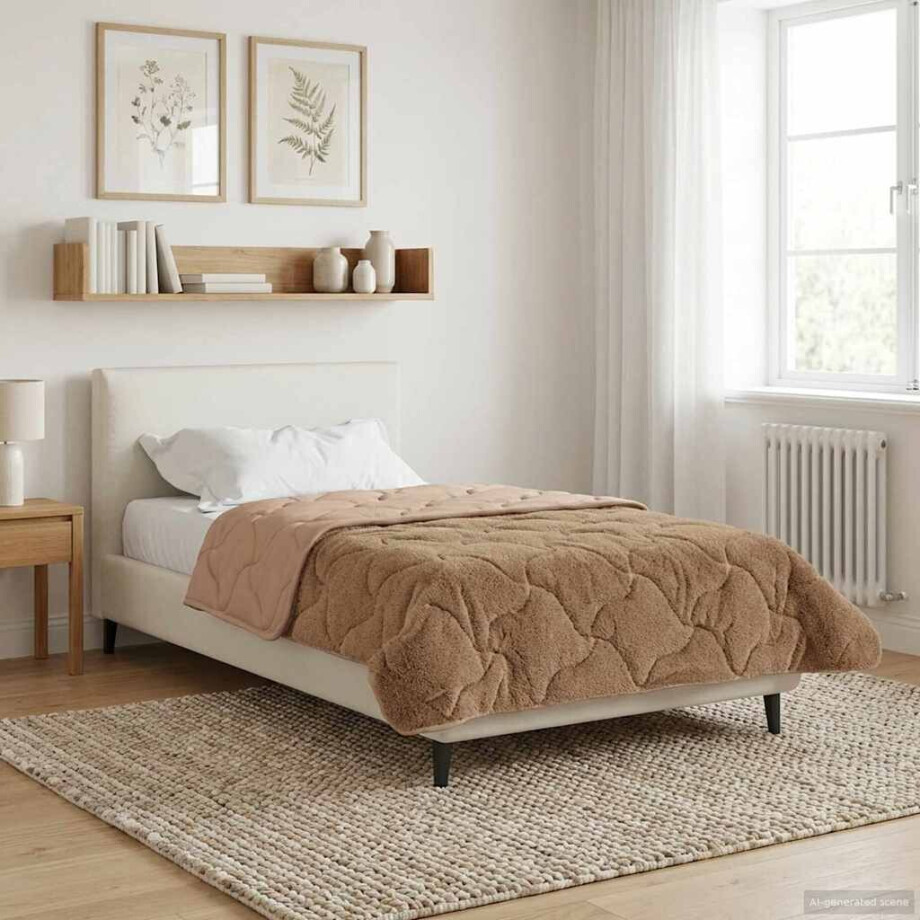 vidaXL Zomer Dekbed Taupe 135 x 200 cm Microfiber en Teddy fleece afbeelding 1