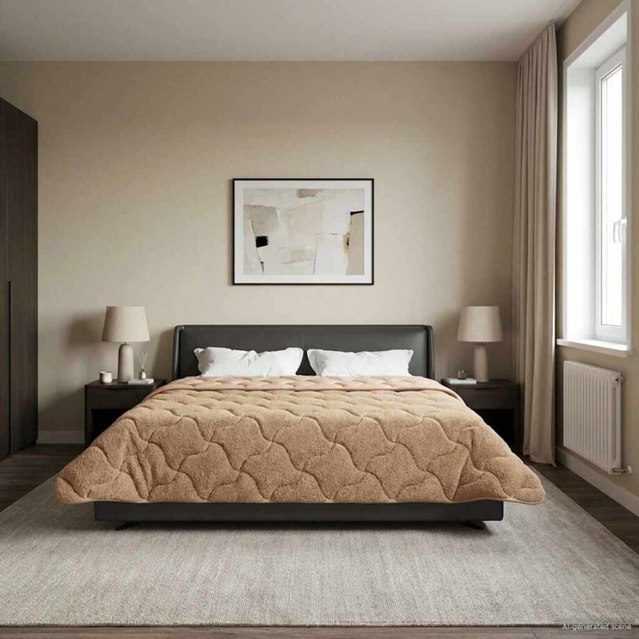 vidaXL Zomer Dekbed Taupe 200 x 200 cm Microfiber en Teddy fleece afbeelding 1