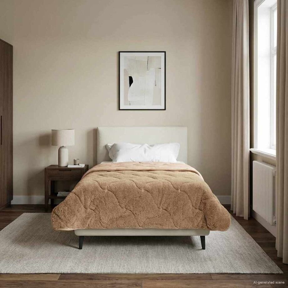 vidaXL Zomer Dekbed Taupe 135 x 220 cm Microfiber en Teddy fleece afbeelding 1