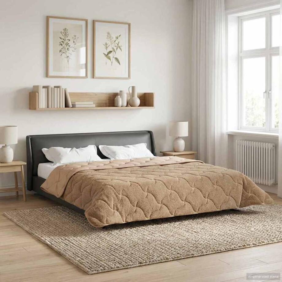 vidaXL Zomer Dekbed Taupe 240 x 260 cm Microfiber en Teddy fleece afbeelding 1