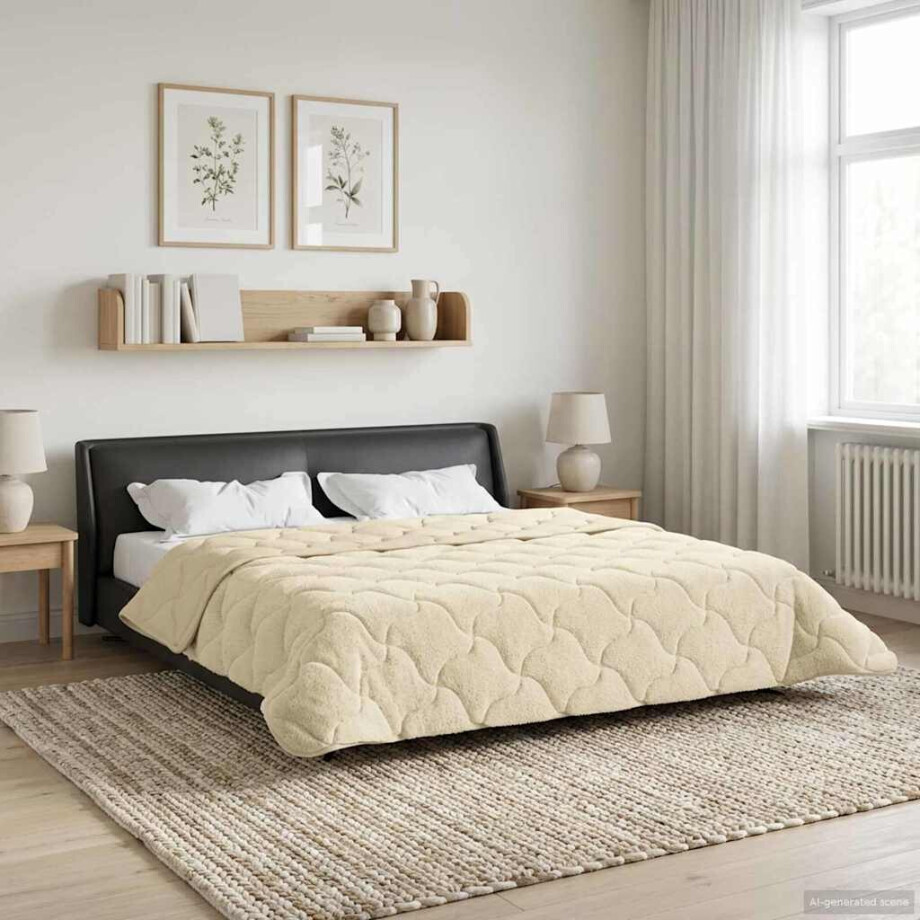 vidaXL Zomer Dekbed Crème 200 x 200 cm Microfiber en Teddy fleece vidaXL Zomer Dekbed Crème 200 x 200 cm Microfiber en Teddy fleece afbeelding 1
