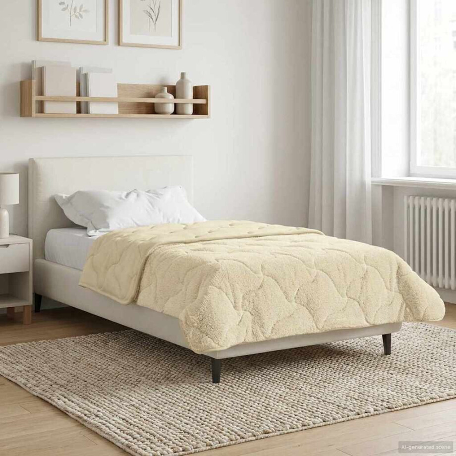 vidaXL Zomer Dekbed Crème 155 x 220 cm Microfiber en Teddy fleece vidaXL Zomer Dekbed Crème 155 x 220 cm Microfiber en Teddy fleece afbeelding 1