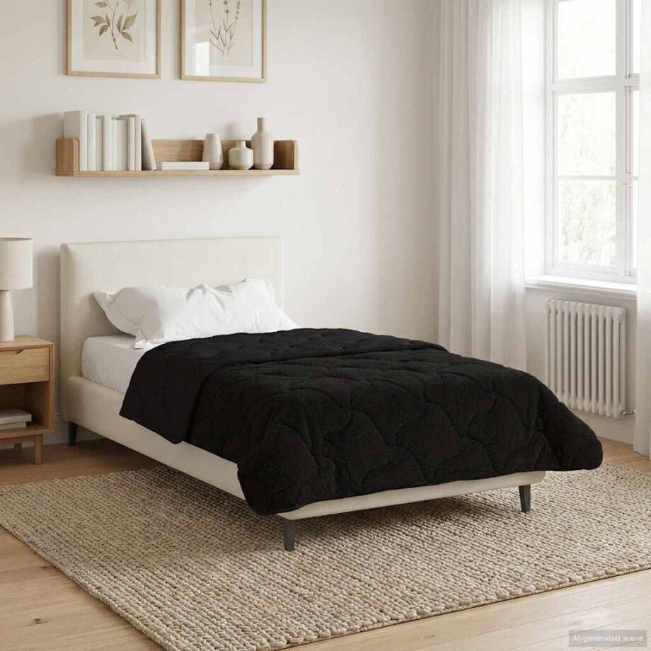 vidaXL Vol jaar dekbed Zwart 135 x 200 cm Microfiber en Teddy fleece afbeelding 1
