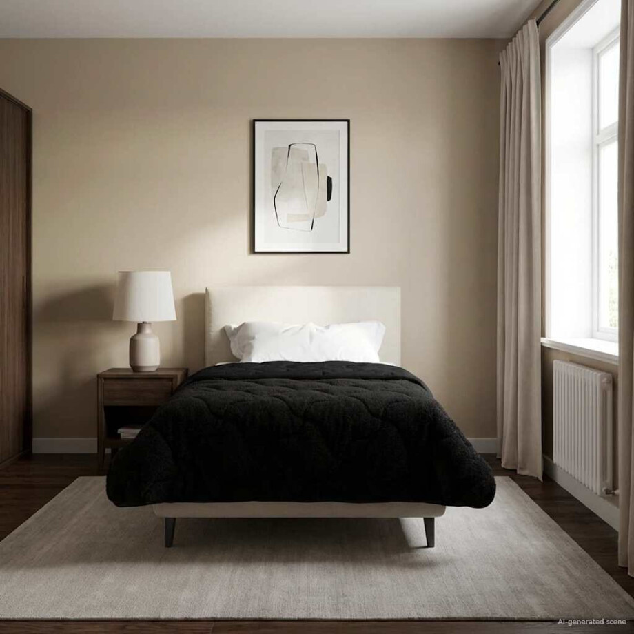 vidaXL Vol jaar dekbed Zwart 135 x 220 cm Microfiber en Teddy fleece afbeelding 1