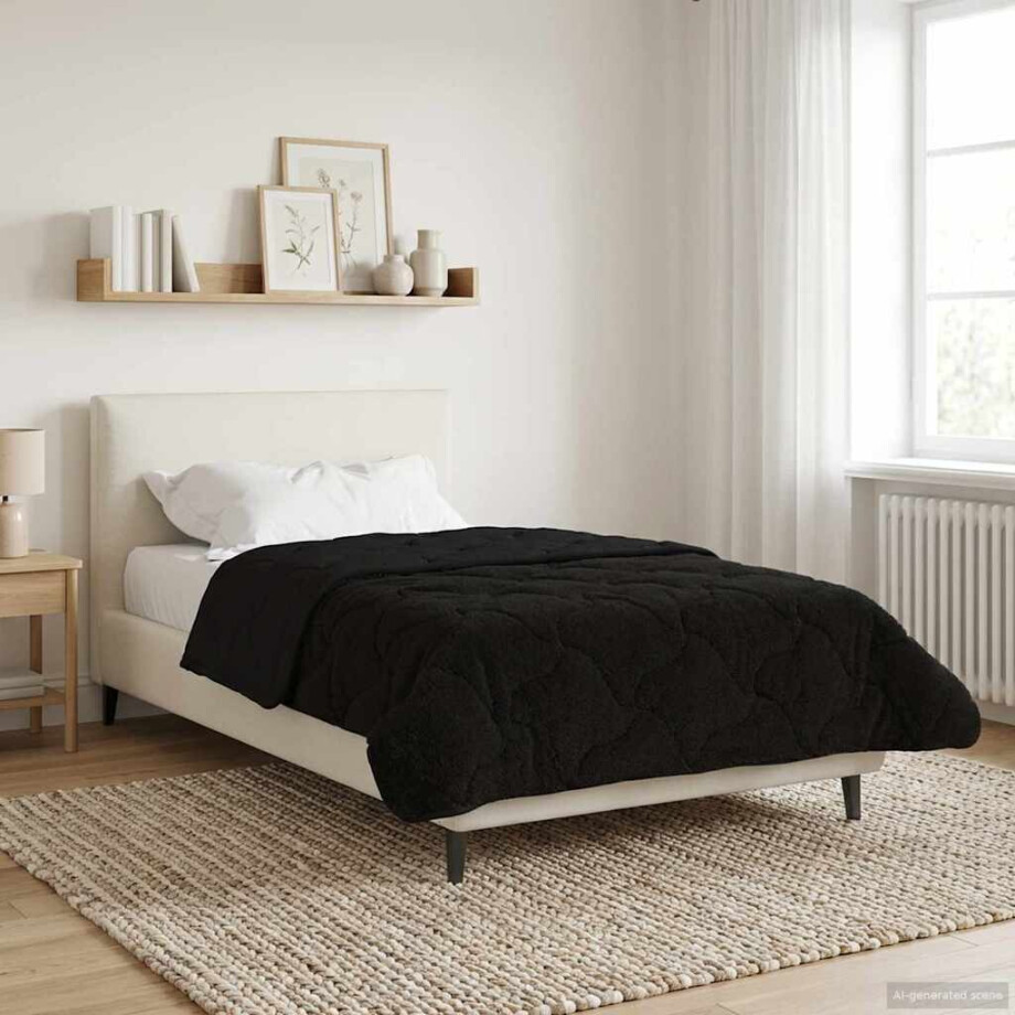 vidaXL Vol jaar dekbed Zwart 155 x 220 cm Microfiber en Teddy fleece afbeelding 1