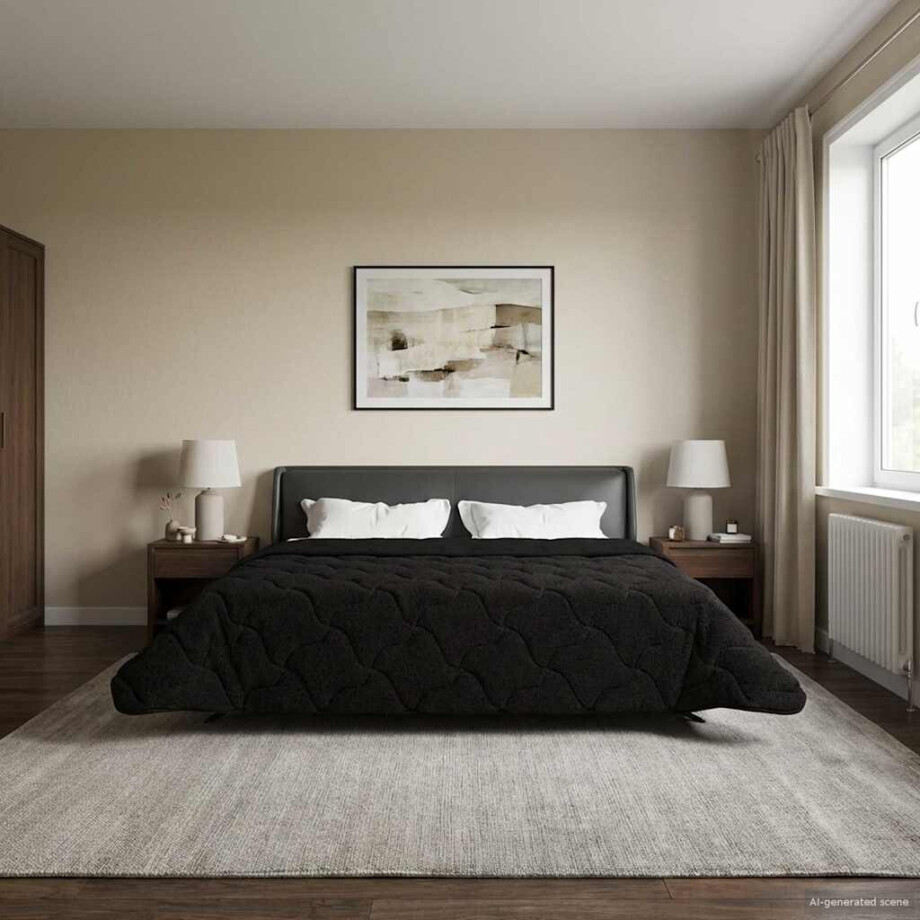 vidaXL Vol jaar dekbed Zwart 200 x 220 cm Microfiber en Teddy fleece afbeelding 1