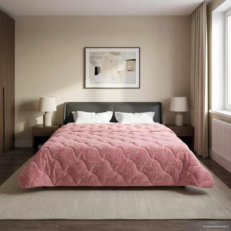 vidaXL Vol jaar dekbed Roze 200 x 240 cm Microfiber en Teddy fleece afbeelding 1