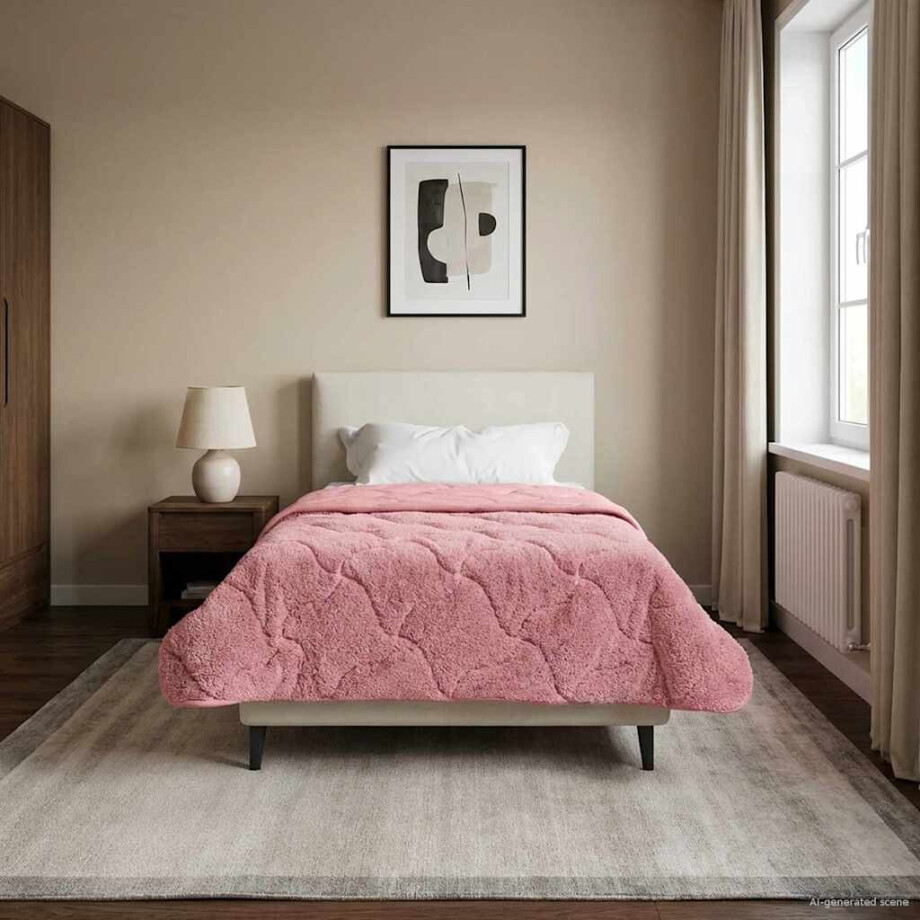 vidaXL Vol jaar dekbed Roze 155 x 220 cm Microfiber en Teddy fleece afbeelding 1