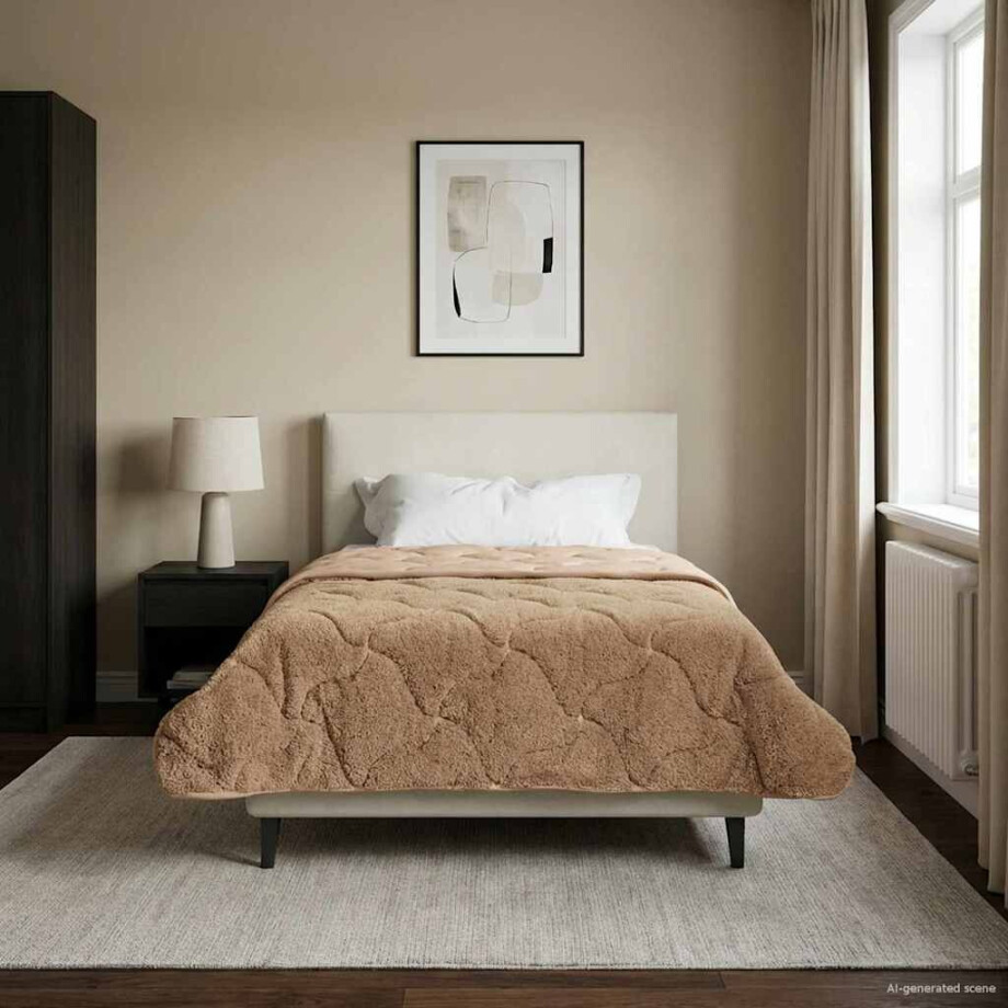 vidaXL Vol jaar dekbed Taupe 140 x 220 cm Microfiber en Teddy fleece afbeelding 1