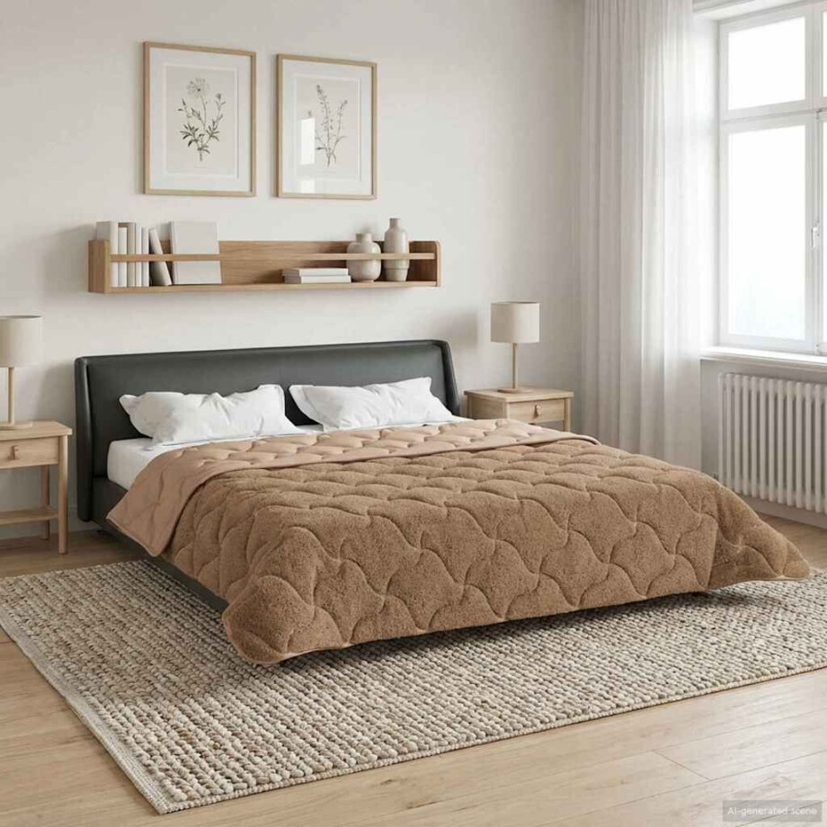 vidaXL Vol jaar dekbed Taupe 200 x 240 cm Microfiber en Teddy fleece afbeelding 1