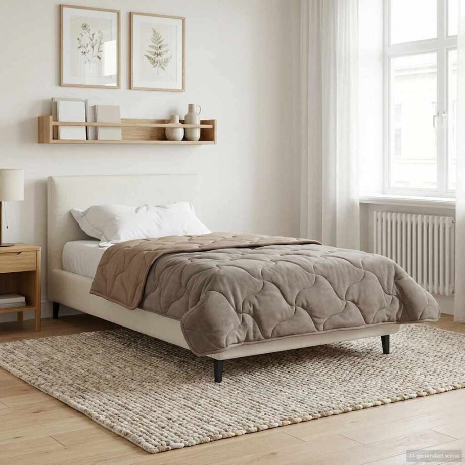 vidaXL Vol jaar dekbed Taupe 135 x 220 cm Microfiber en Teddy fleece afbeelding 1