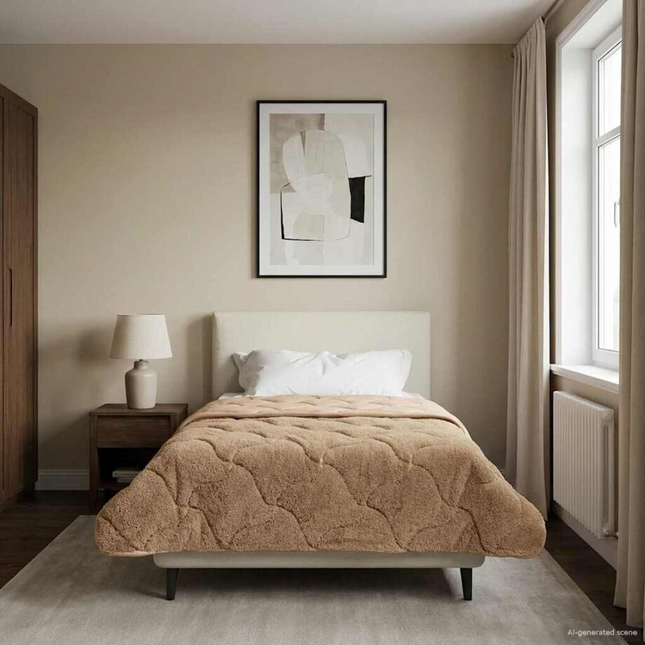 vidaXL Vol jaar dekbed Taupe 140 x 220 cm Microfiber en Teddy fleece afbeelding 1