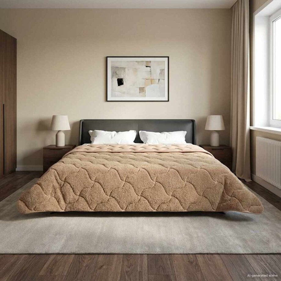 vidaXL Vol jaar dekbed Taupe 220 x 260 cm Microfiber en Teddy fleece afbeelding 1