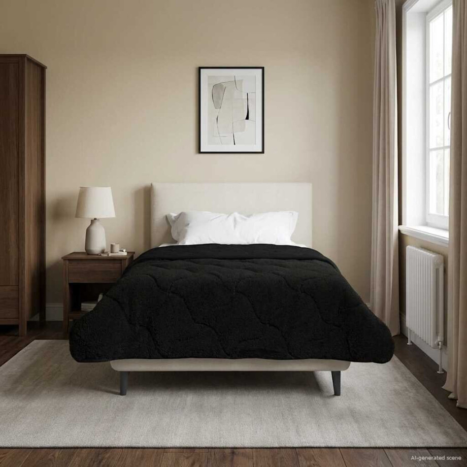 vidaXL Winter Dekbed Zwart 140 x 220 cm Microfiber en Teddy fleece afbeelding 1