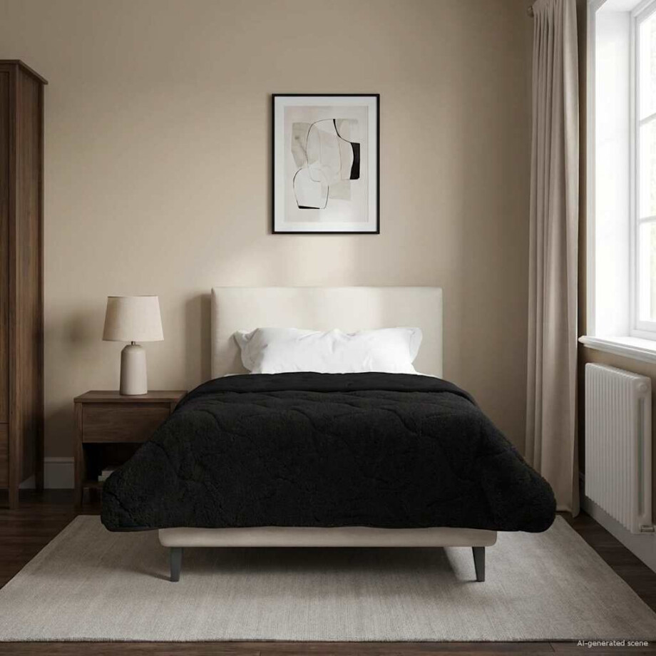 vidaXL Winter Dekbed Zwart 155 x 220 cm Microfiber en Teddy fleece vidaXL Winter Dekbed Zwart 155 x 220 cm Microfiber en Teddy fleece afbeelding 1