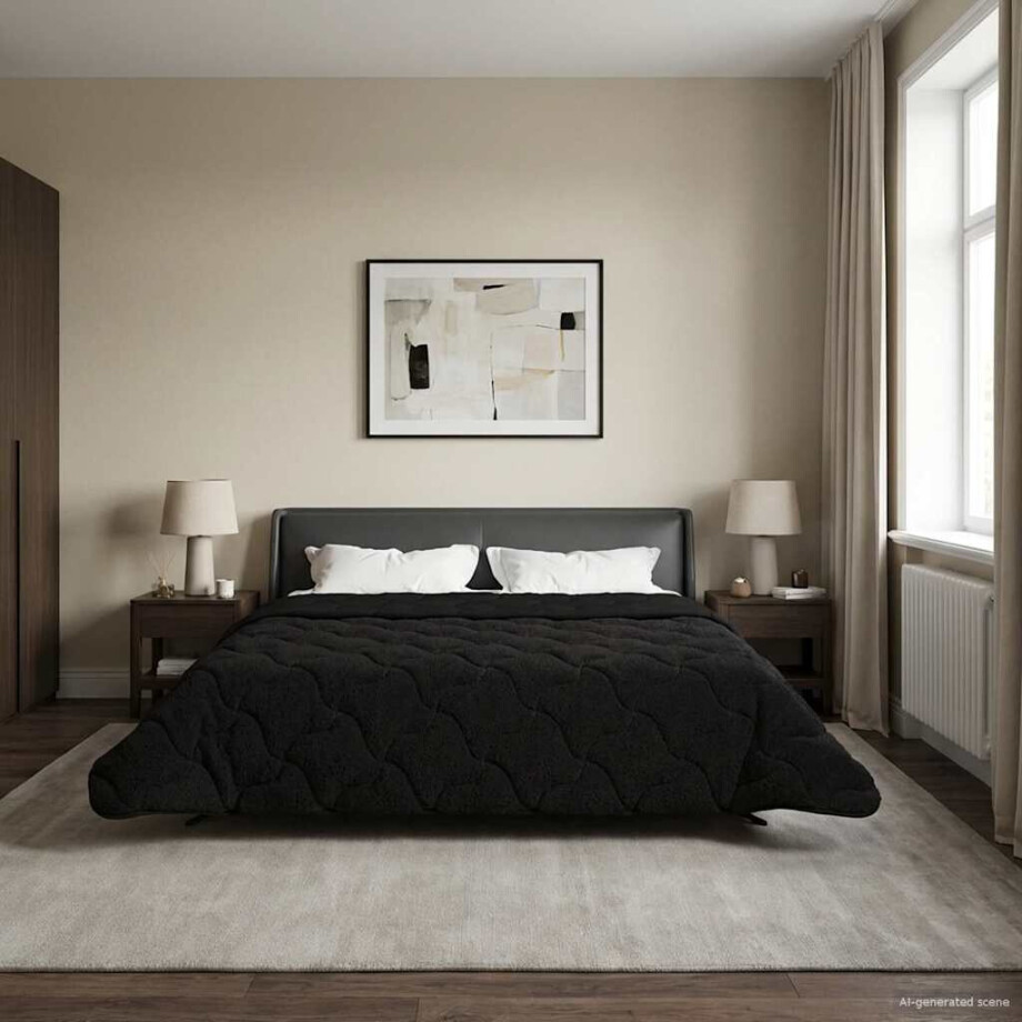 vidaXL Winter Dekbed Zwart 220 x 240 cm Microfiber en Teddy fleece afbeelding 1