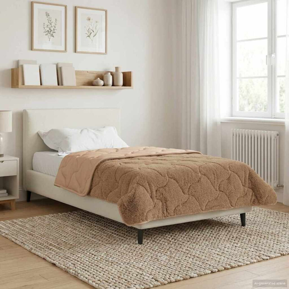 vidaXL Winter Dekbed Taupe 140 x 220 cm Microfiber en Teddy fleece afbeelding 1
