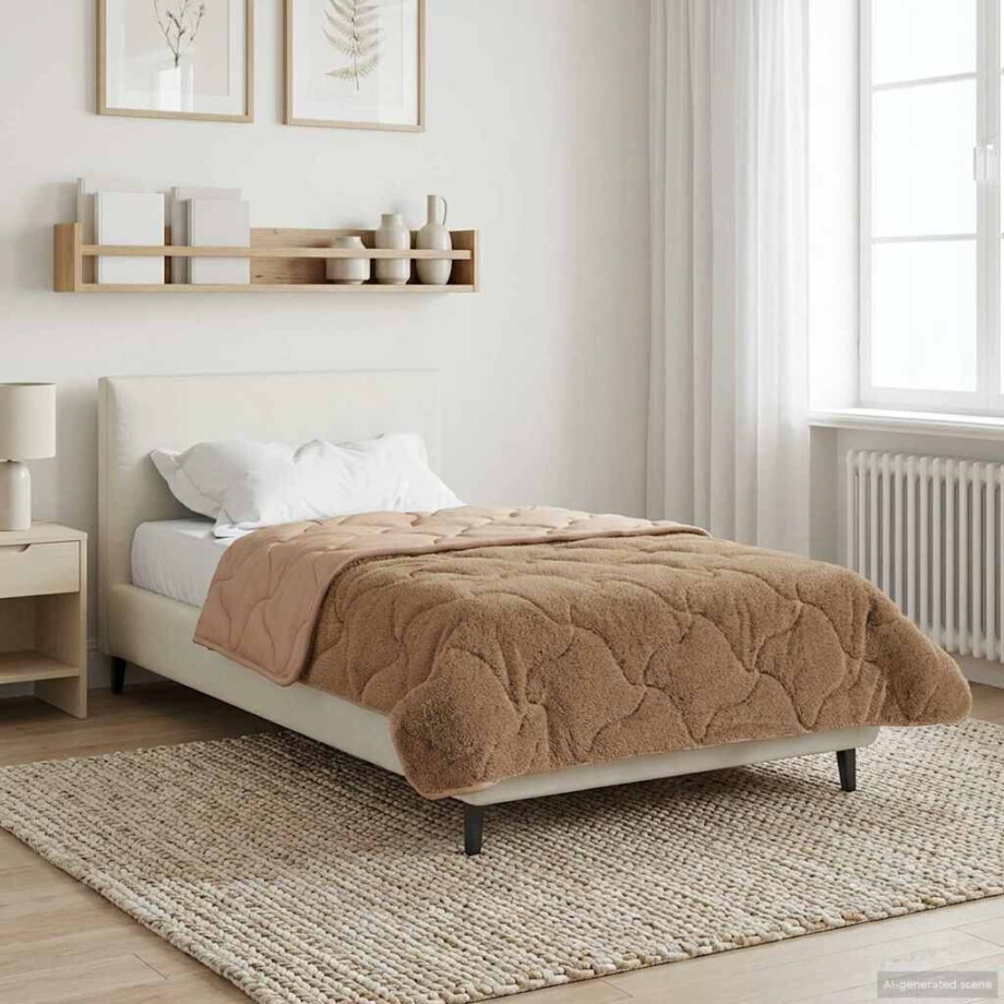vidaXL Winter Dekbed Taupe 155 x 200 cm Microfiber en Teddy fleece afbeelding 1