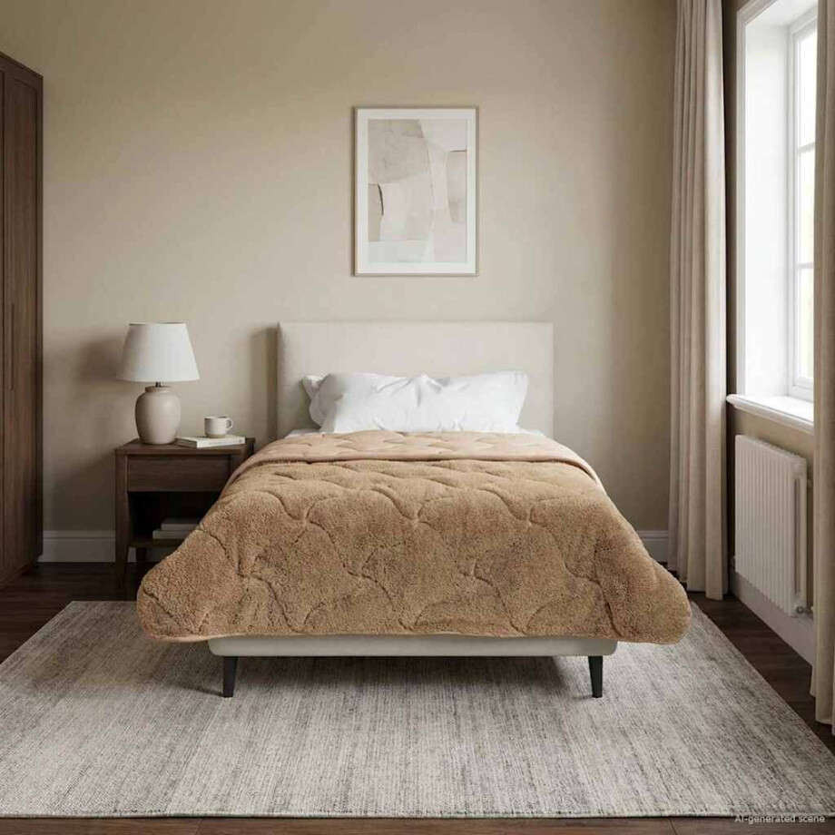 vidaXL Winter Dekbed Taupe 135 x 220 cm Microfiber en Teddy fleece afbeelding 1