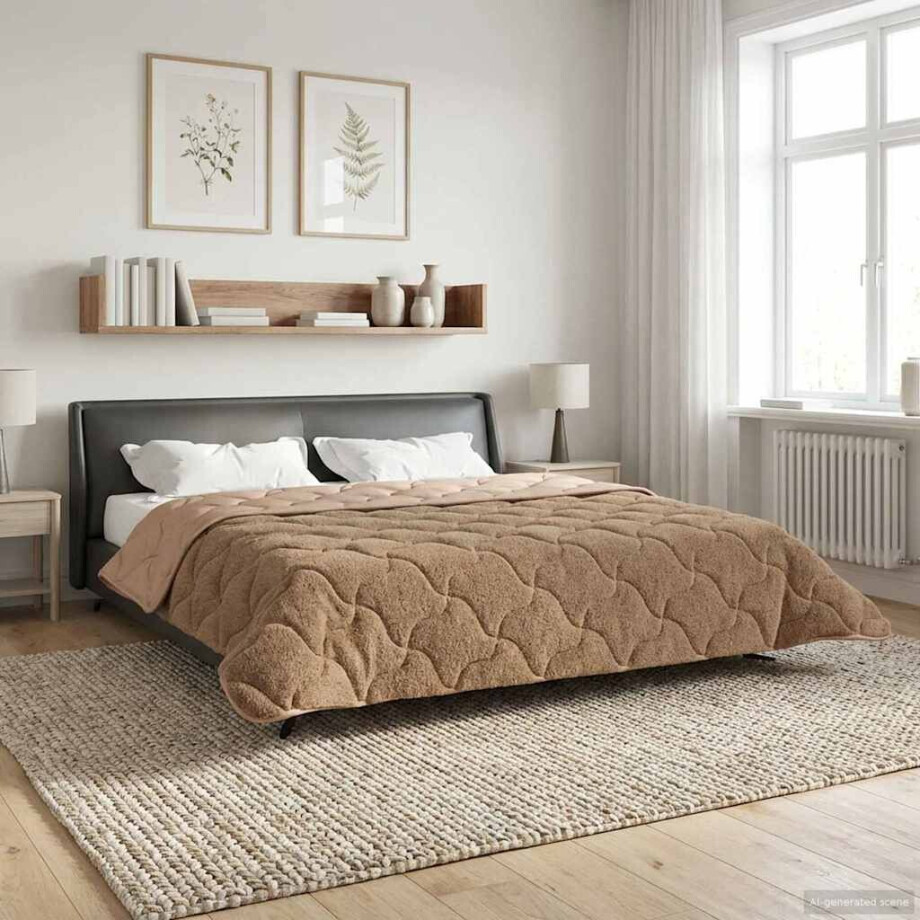 vidaXL Winter Dekbed Taupe 220 x 240 cm Microfiber en Teddy fleece afbeelding 1
