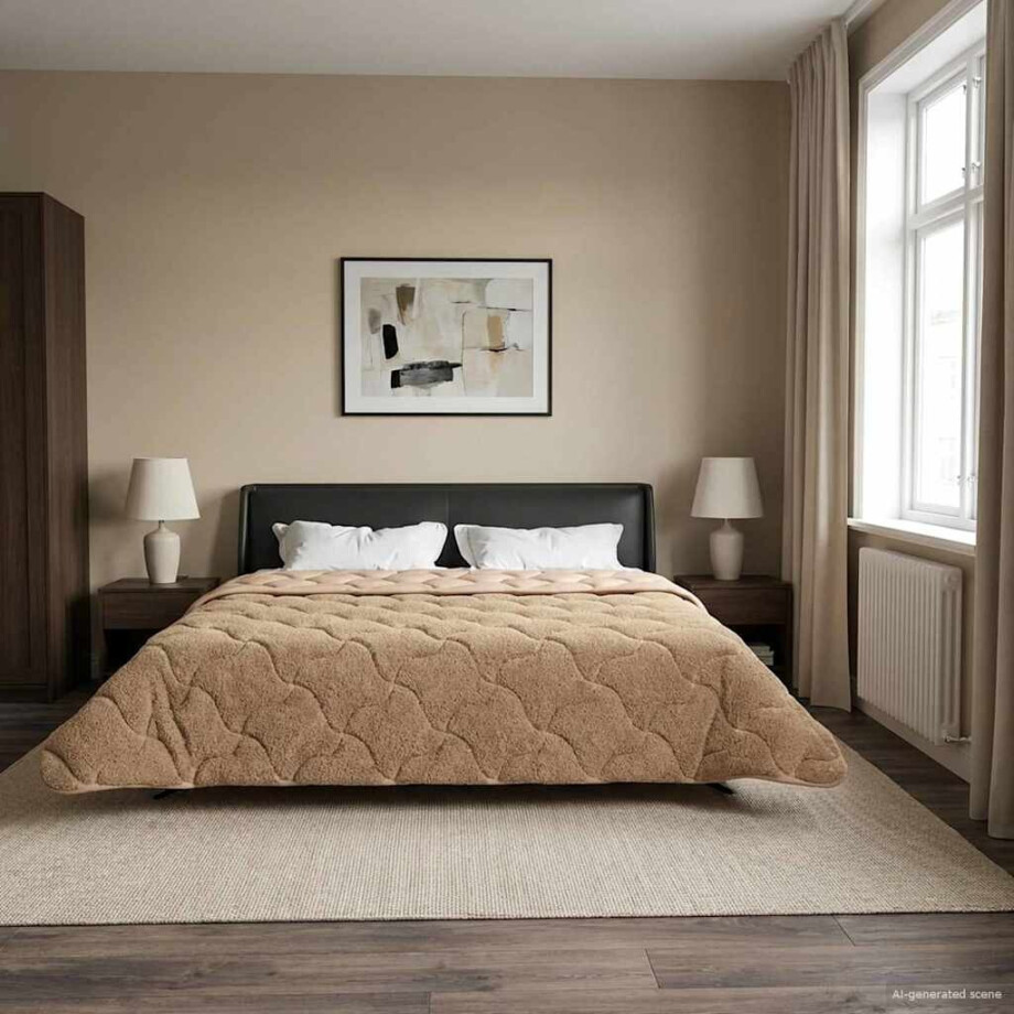 vidaXL Winter Dekbed Taupe 240 x 260 cm Microfiber en Teddy fleece afbeelding 1