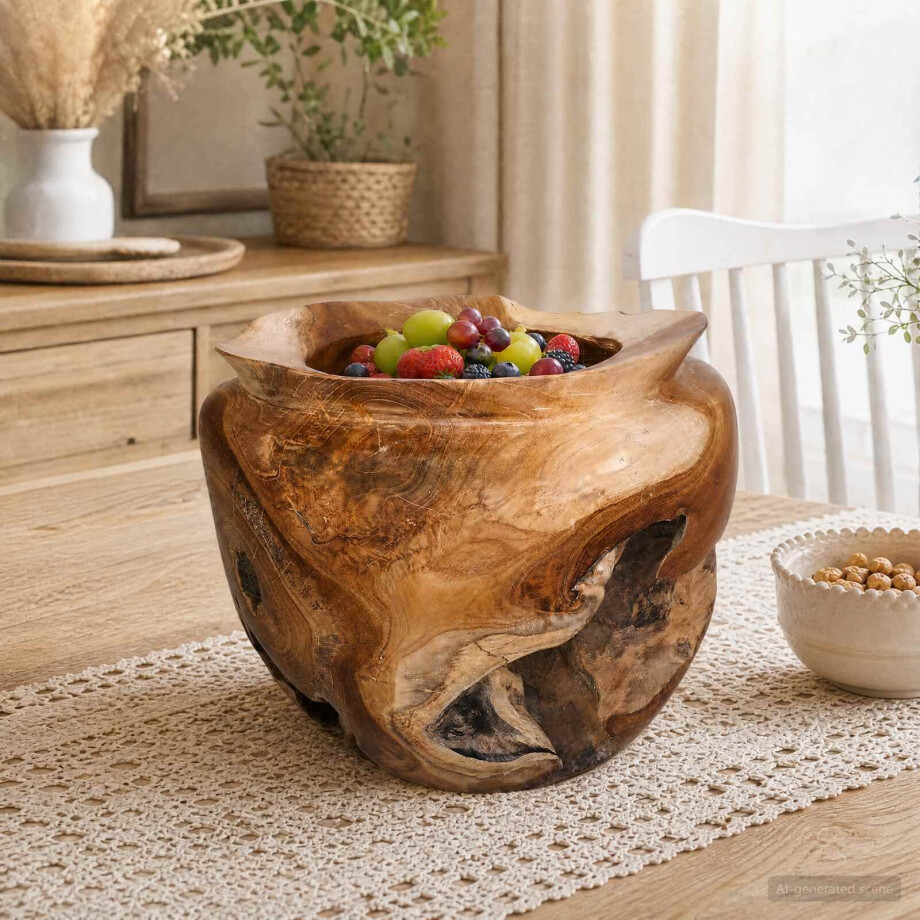 vidaXL Fruitschaal JEPARA Teakbruin Ø 35 cm Massief Teakhout afbeelding 1