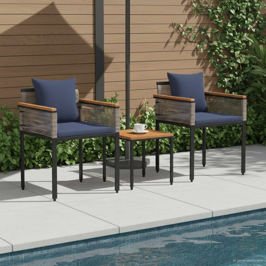 vidaXL Buitenmeubelset met kussen Grijs en Marineblauw poly rattan afbeelding 1