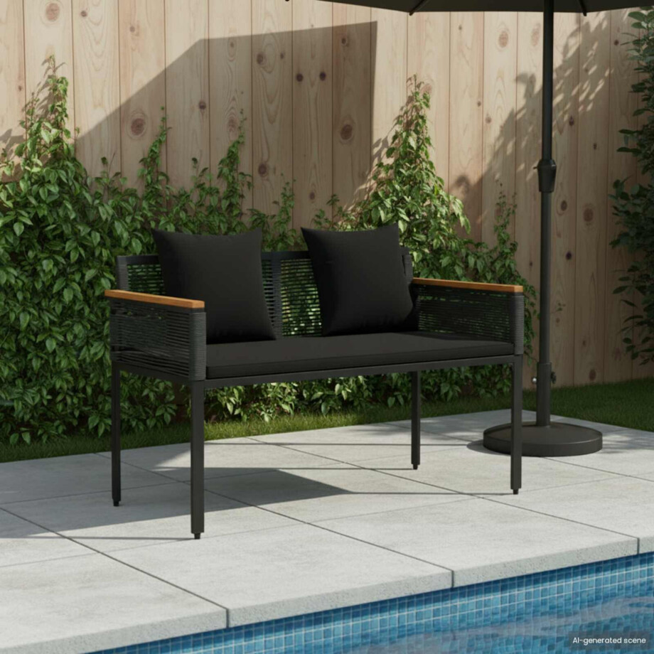 vidaXL Tuinbank met kussen Zwart 117 x 54 x 74.5 cm poly rattan afbeelding 1