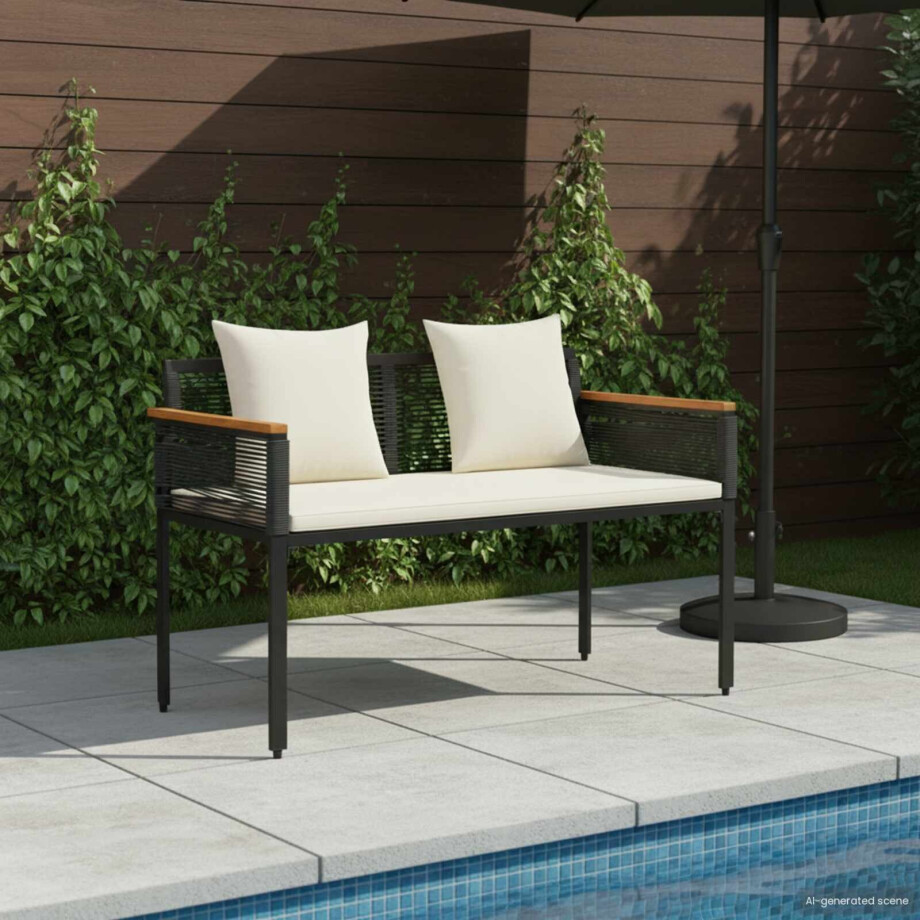 vidaXL Tuinbank Zwart en Cream Wit 117 x 54 x 74.5 cm poly rattan afbeelding 1