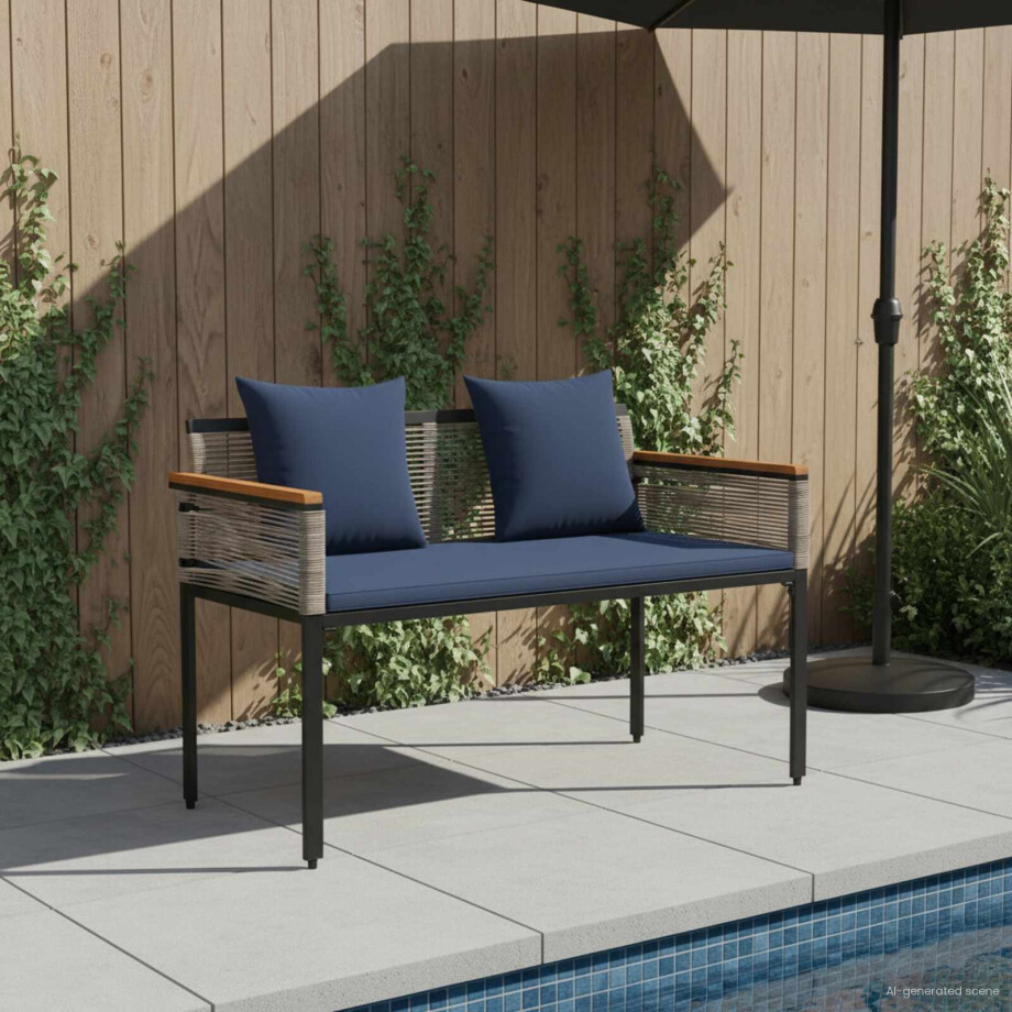 vidaXL Tuinbank Grijs en Marineblauw 117 x 54 x 74.5 cm poly rattan afbeelding 1