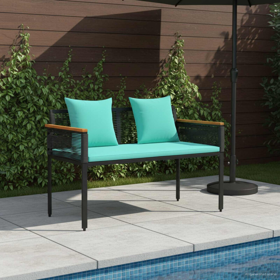 vidaXL Tuinbank Zwart en Turquoise 117 x 54 x 74.5 cm poly rattan afbeelding 1