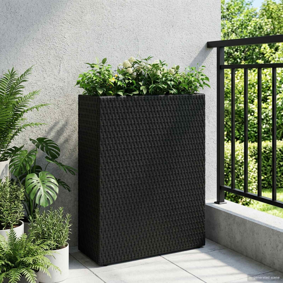 vidaXL Hoge Plantenbak Zwart 55 x 22 x 70 cm polyrattan vidaXL Hoge Plantenbak Zwart 55 x 22 x 70 cm polyrattan afbeelding 1