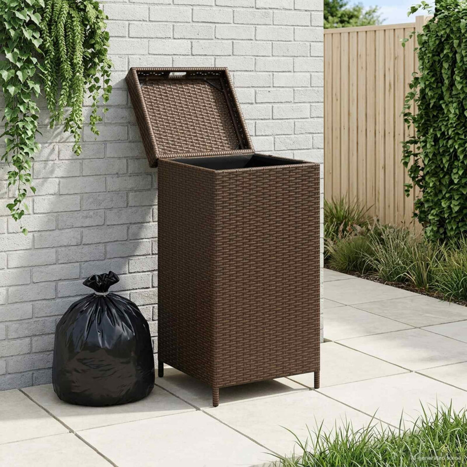 vidaXL Buiten Afvalbak Bruin 40 x 40 x 80 cm poly rattan afbeelding 1