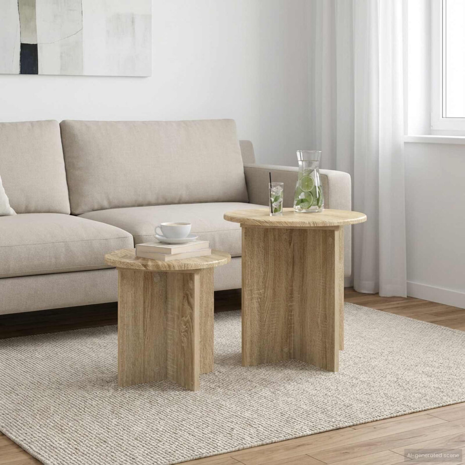 vidaXL Bijzettafelset met opslag 2 pcs Sonoma Eiken Geconstrueerd hout afbeelding 1