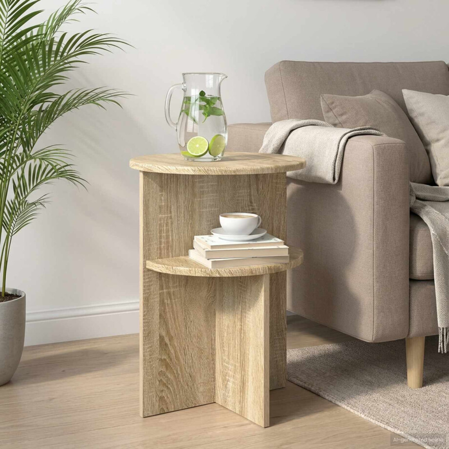 vidaXL Bijzettafel met opslag Sonoma Eiken Ø 39,5 x 55 cm Bewerkt hout afbeelding 1