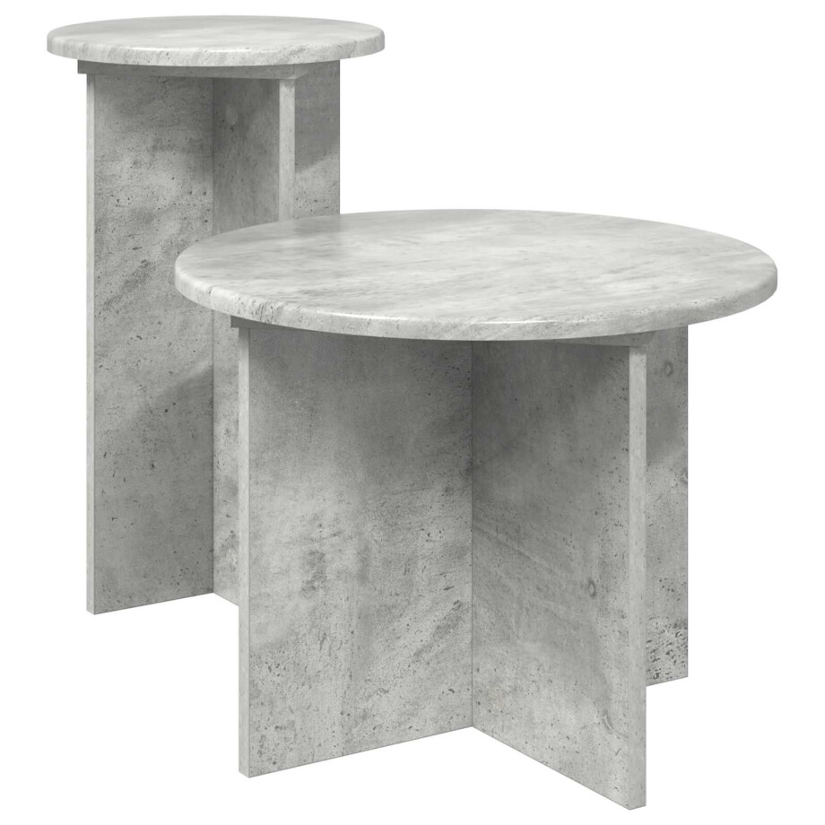 vidaXL Bijzettafelset met opslag 2 pcs Betongrijs Bewerkt hout afbeelding 1