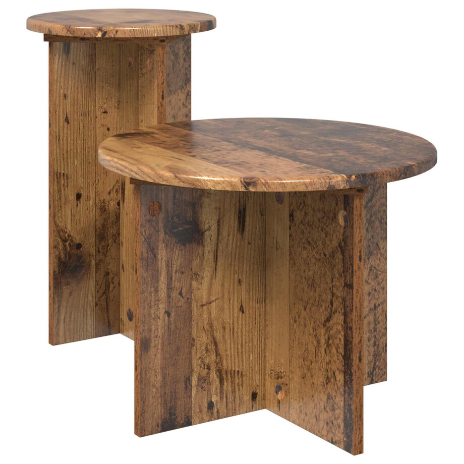 vidaXL Bijzettafelset met opslag 2 pcs Oud hout Bewerkt hout afbeelding 1