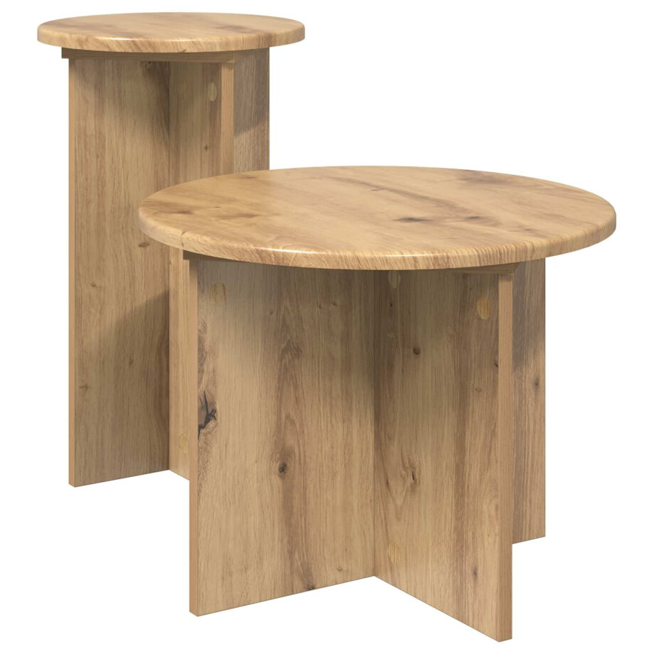 vidaXL Bijzettafelset met opslag 2 pcs Artisanaal eiken Bewerkt hout afbeelding 1