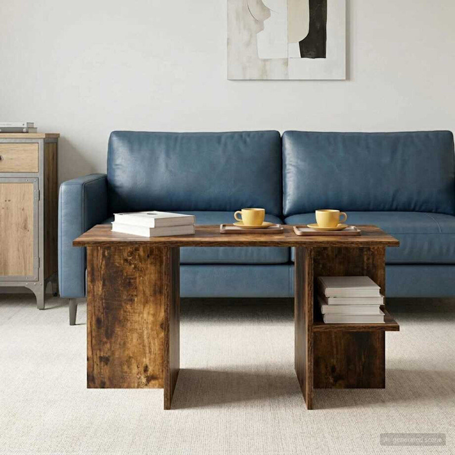 vidaXL Salontafel Gerookt Eiken 87 x 50 x 45 cm Bewerkt hout afbeelding 1