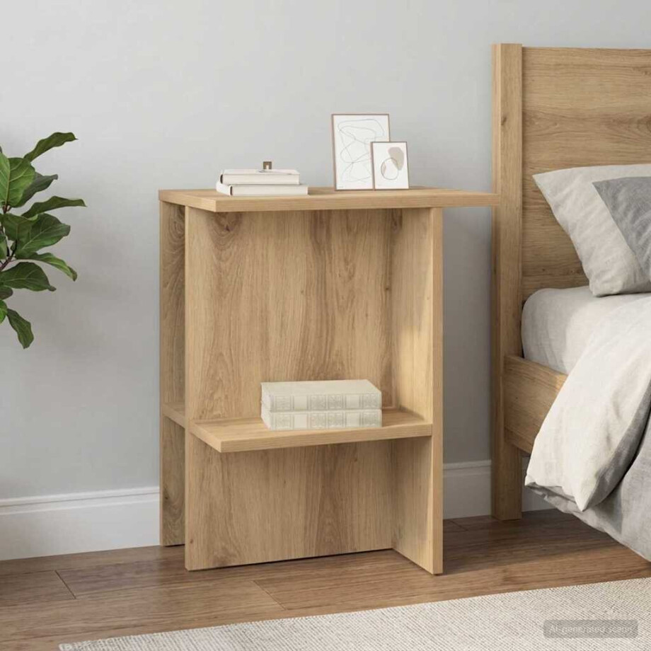 vidaXL Salontafel Artisanaal eiken 40 x 30 x 49 cm Bewerkt hout vidaXL Salontafel Artisanaal eiken 40 x 30 x 49 cm Bewerkt hout afbeelding 1