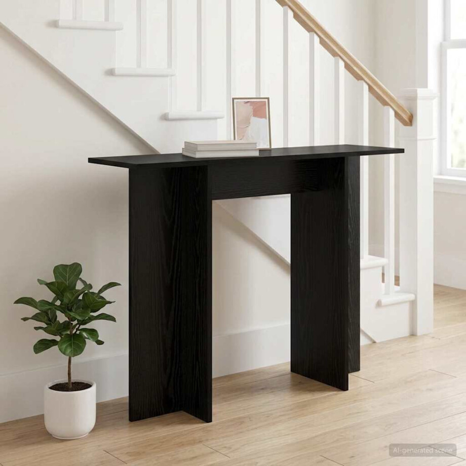 vidaXL Wandtafel Zwart eiken 100 x 30 x 75 cm Bewerkt hout vidaXL Wandtafel Zwart eiken 100 x 30 x 75 cm Bewerkt hout afbeelding 1