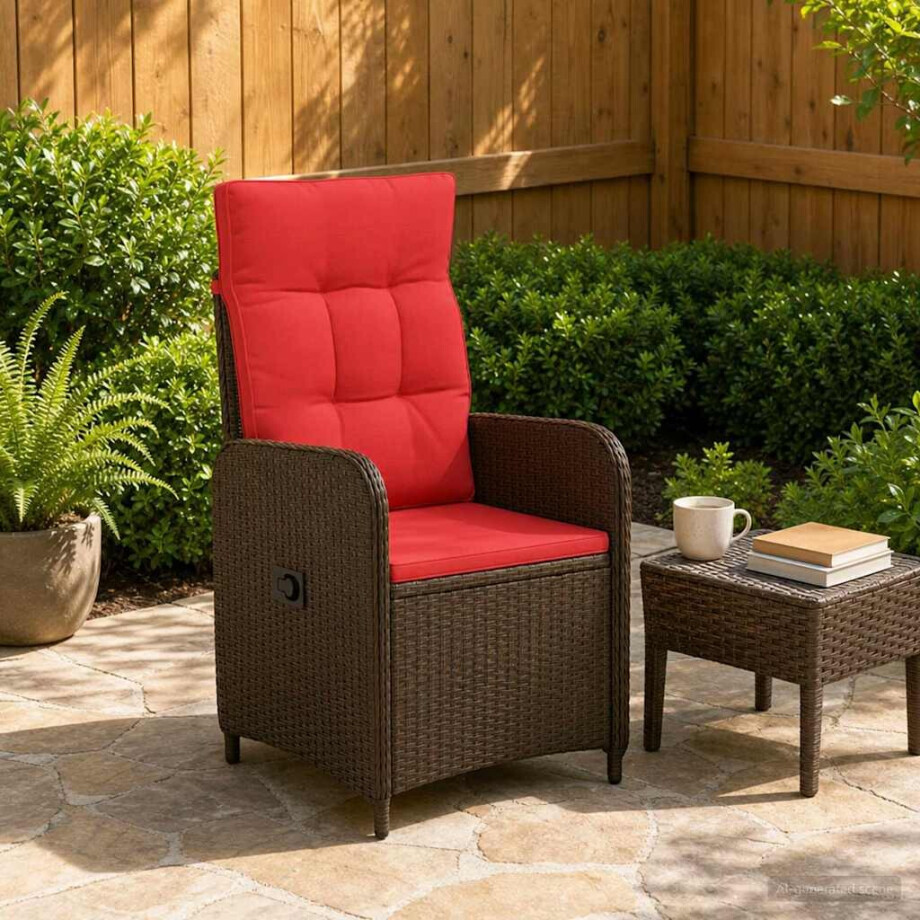 vidaXL Verstelbare tuinstoel Bruin en Rood poly rattan afbeelding 1