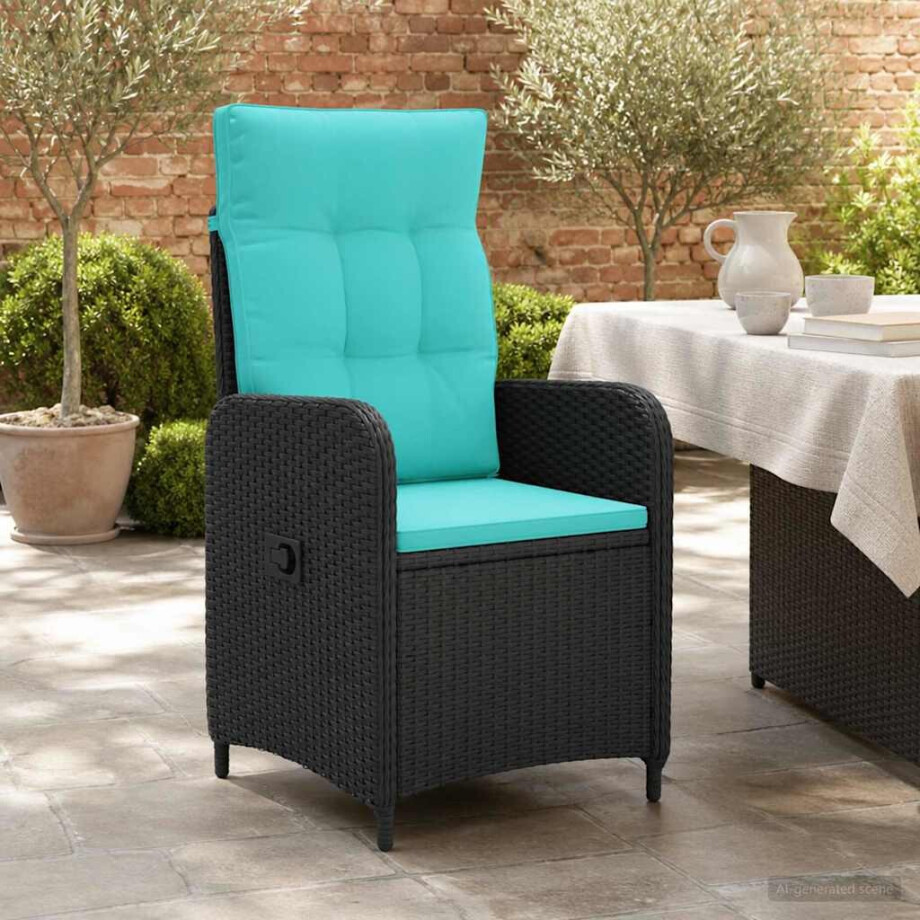 vidaXL Verstelbare tuinstoel Zwart en Turquoise poly rattan afbeelding 1